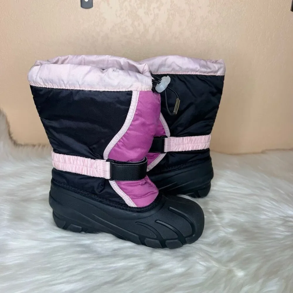 Sorel Flurry Pink Black Winter Lined Snow Boots Size 2